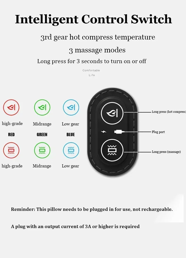 Electric Neck Massage Pillow Heating Shiatsu Vibration Neck Massager Back Cervical Traction Shiatsu Memory Foam Spine Support