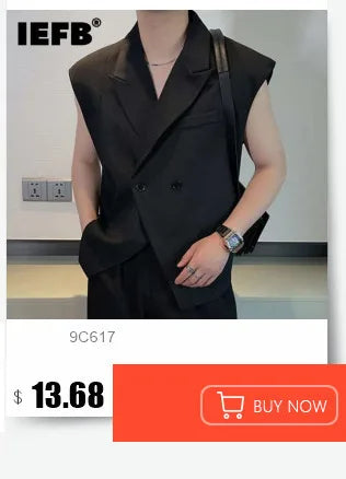 IEFB Zipper Men Suit Personalized Design Coat Casual 2023 Solid Color Long Sleeve Zipper Decoration Male Jacket Darkwear 9A5018