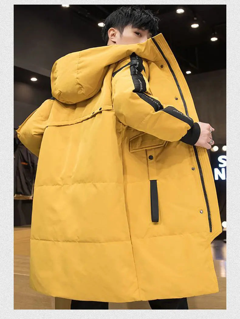 Men's Parkas Hooded New Over-the-knee Overcoat Thickened Mid-length Jacket Zipper Buttons Winter White Duck Down Jackets