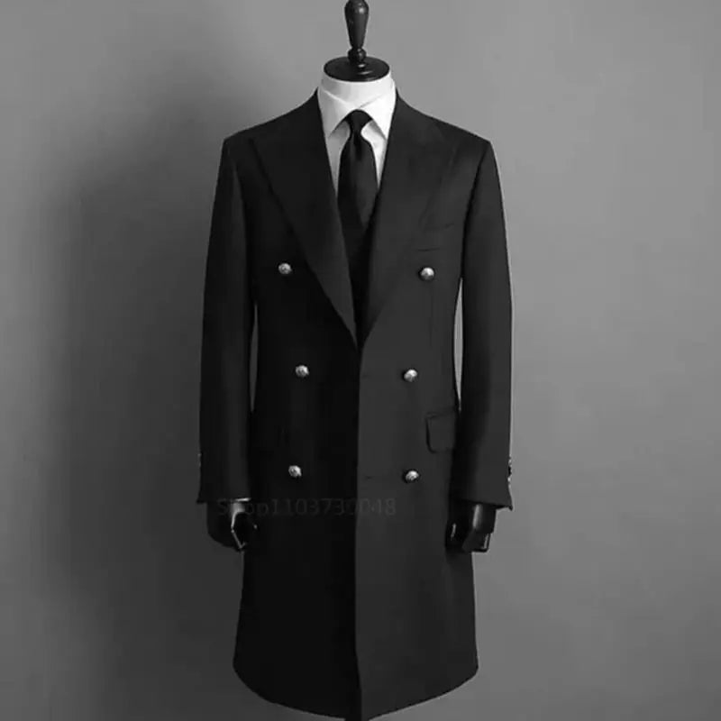 Smart Casual Navy/Black Woolen Men Blazer with Peak Lapel Double Breasted Dinner Jacket Elegant Suit Coat for Wedding/Business