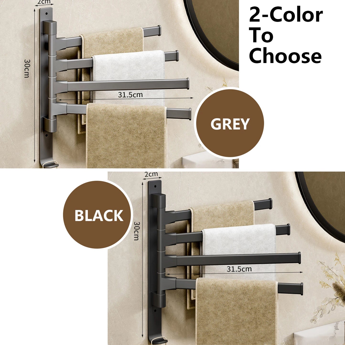 Bathroom Towel Rack Rotatable Towel Holder Space Aluminum 1/2/3/4/5-Bar Towel Hanger Kitchen Kitchen Hanging Wall Mounted