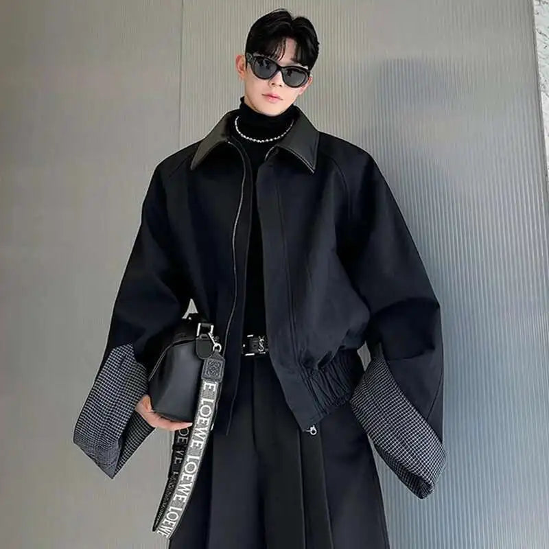 LUZHEN 2025 Spring Design Leather Collar Trendy Jacket Personalized Handsome Trendy Classy Versatile Color Contrast Tops LZ8146