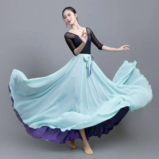 High-Waisted Chiffon Dance Skirt Two-Sided Double Layer Large Wide Skirt 540 Degrees Skirt 8 Meters Long Dress Xinjiang Dance
