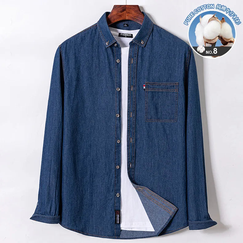 2023 Spring and Autumn Enzyme Washed Men's Long Sleeve Denim Shirt Pure Cotton Casual Fashion Outerwear Versatile Men's Clothing