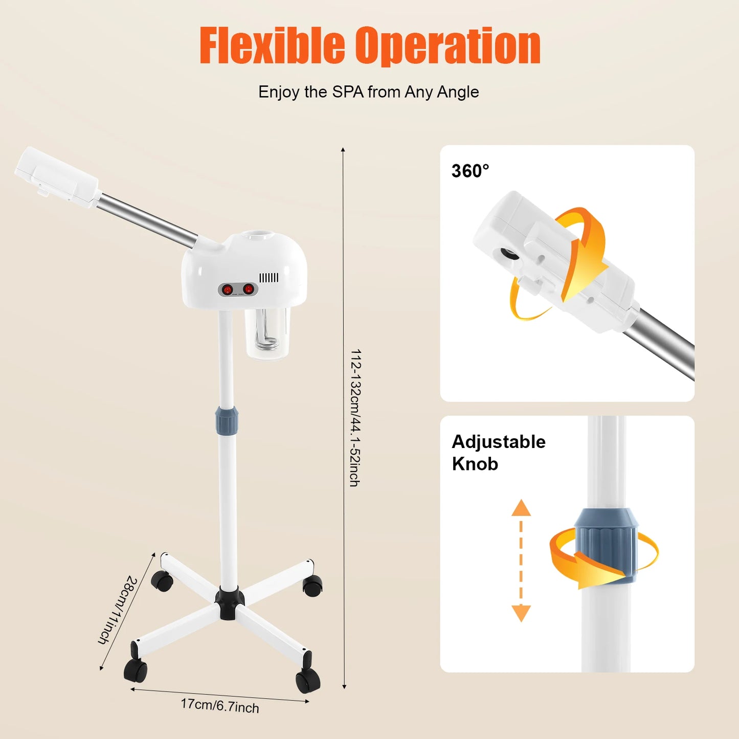 750ml Ozone Facial Steamer Height Adjustable Sprayer 360° Rotatable Movable Skin Care Equipment for Salon Beauty Spa White/Black