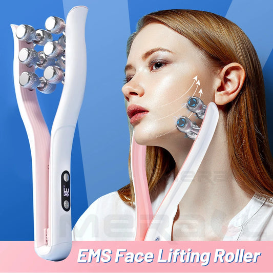 EMS Micro-Current Face Massage Roller Neck Face Lifting Firming Facial Lift Massager Anti Wrinkle Face Slimming Beauty Skin Care
