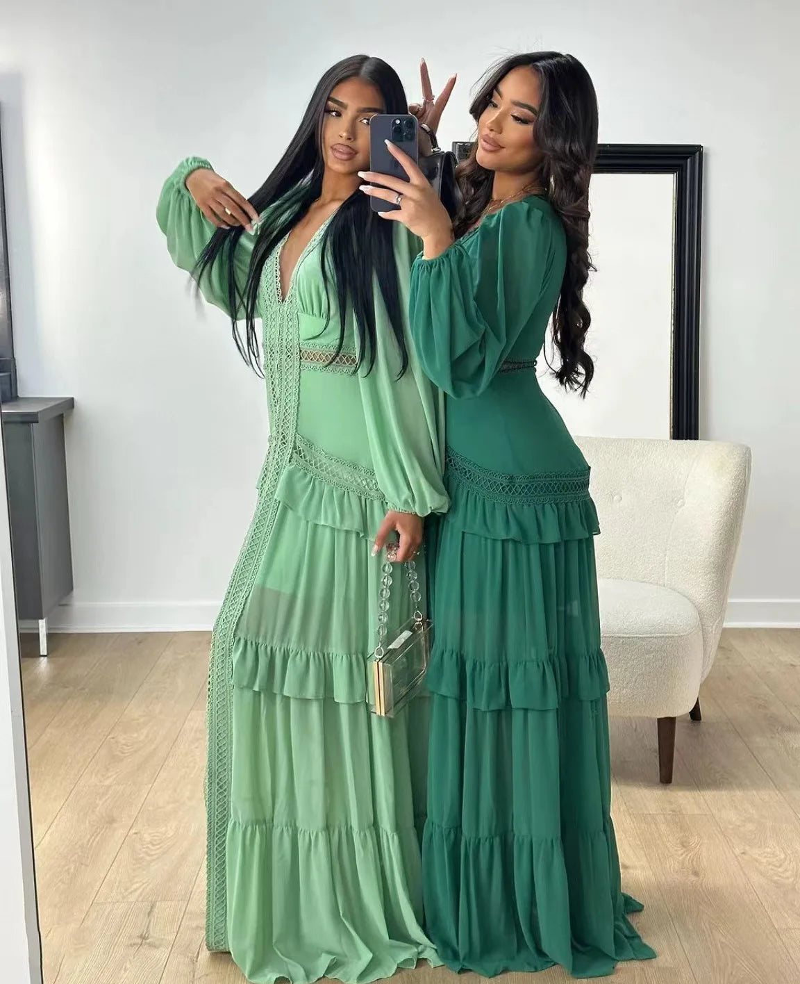 Women’s Long Dress Long Sleeve V-neck Maxi Dresses 2024 Autumn and Winter New in Dresses Party Evening Dresses for Women