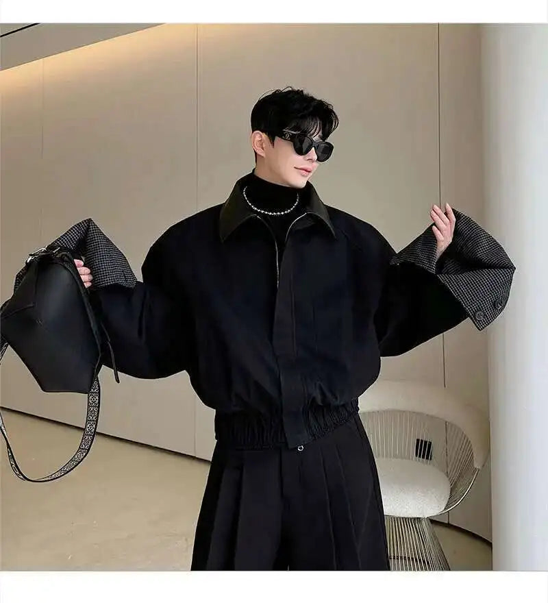 LUZHEN 2025 Spring Design Leather Collar Trendy Jacket Personalized Handsome Trendy Classy Versatile Color Contrast Tops LZ8146