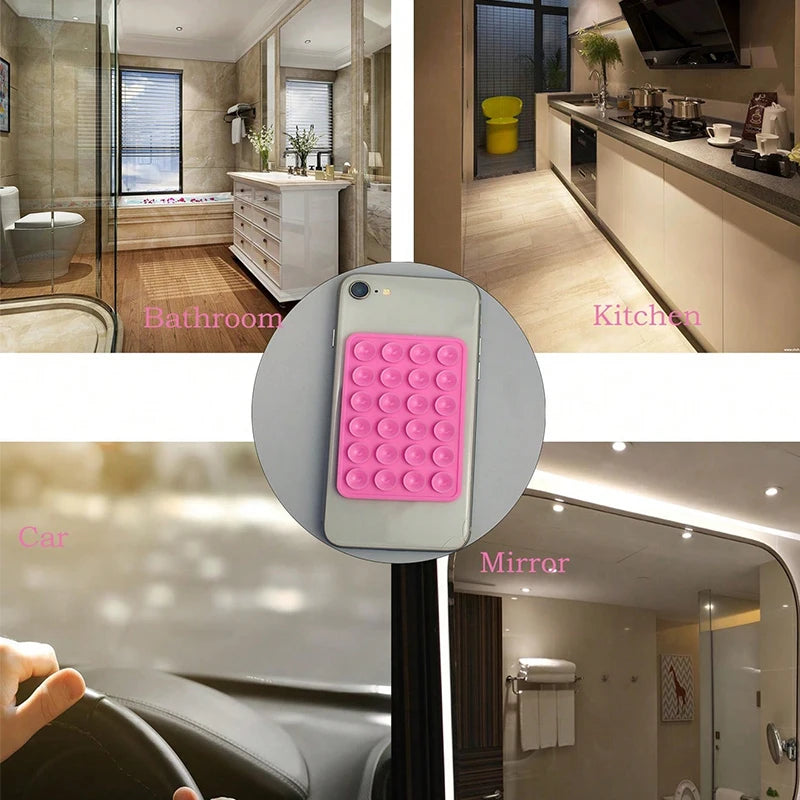 Silicone Suction Cup Phone Case Mount - Double-Sided Hands-Free Strong Holder for iPhone Android for Car Mirror Kitchen Bathroom