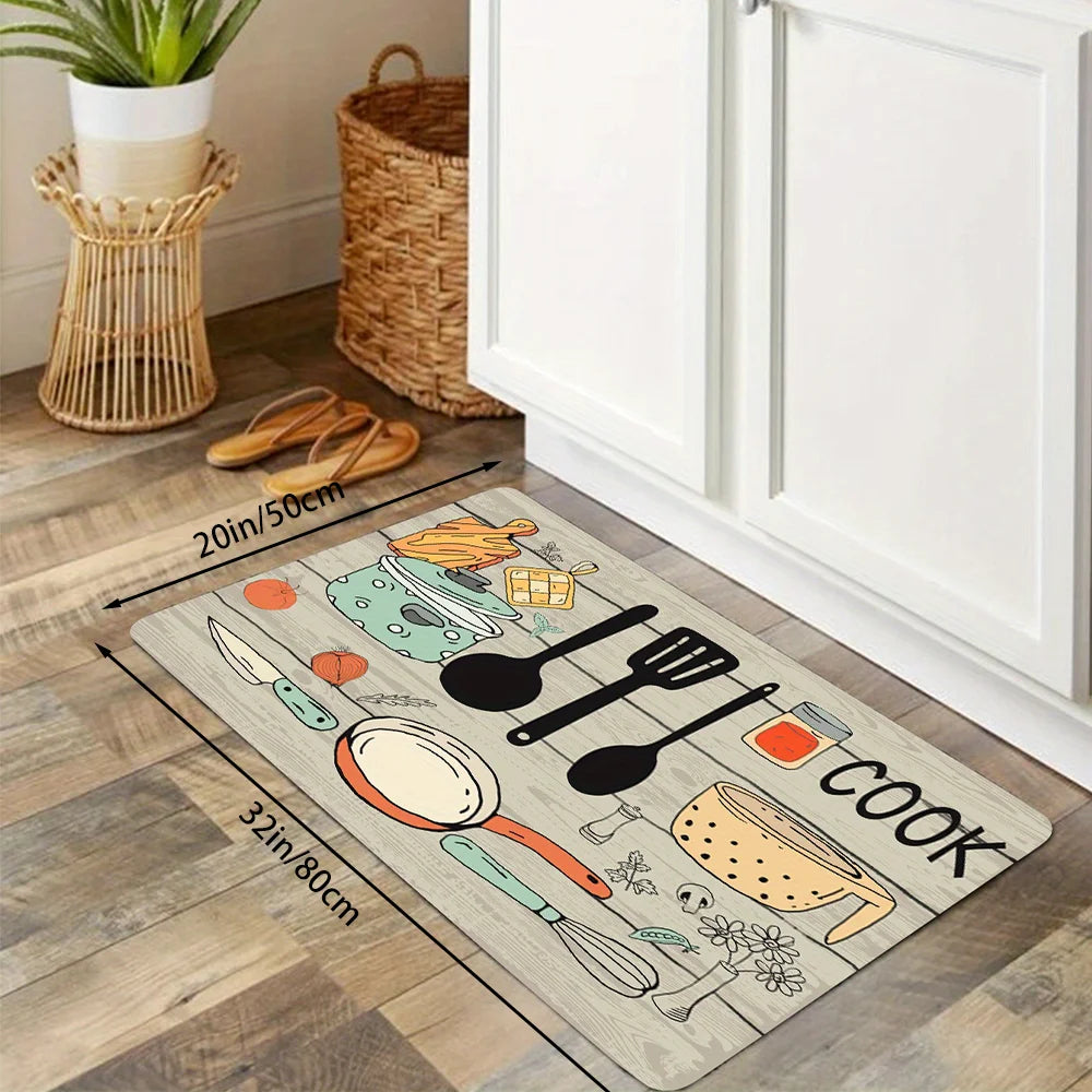 1PC, cartoon knife and fork kitchen waterproof door carpet mat, kitchen mat, can wash home decoration carpet mat