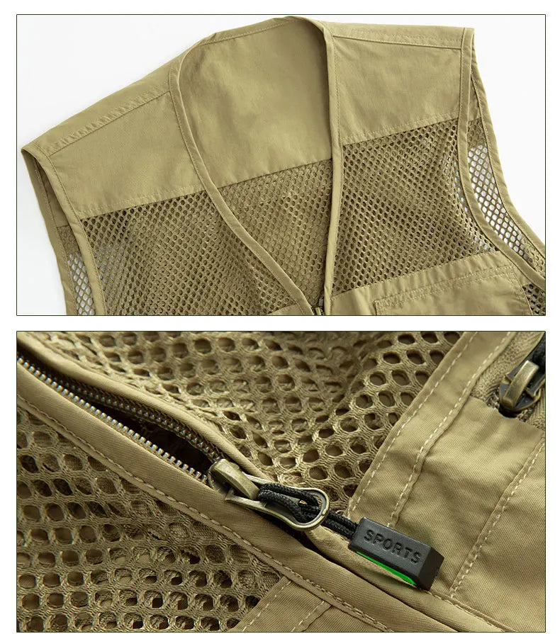 Summer Thin Mesh Vest Outdoor Sportsfor Jackets Bigsize Bomber Sleeveless Vest Casual Tactical Work Wear Camping Fishing Vests