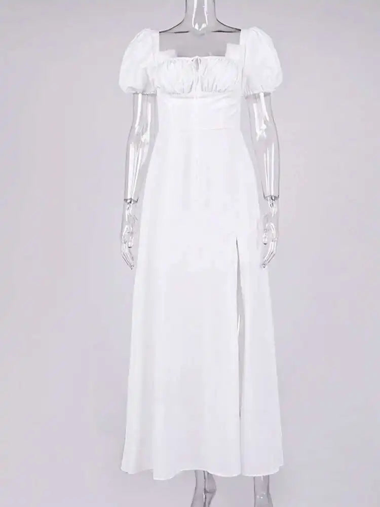 Avrilyaan White Lace Up Pleated Sexy Dress Women 2023 Split Backless Long Summer Dress Vestidos Elegant Holiday Casual Dresses