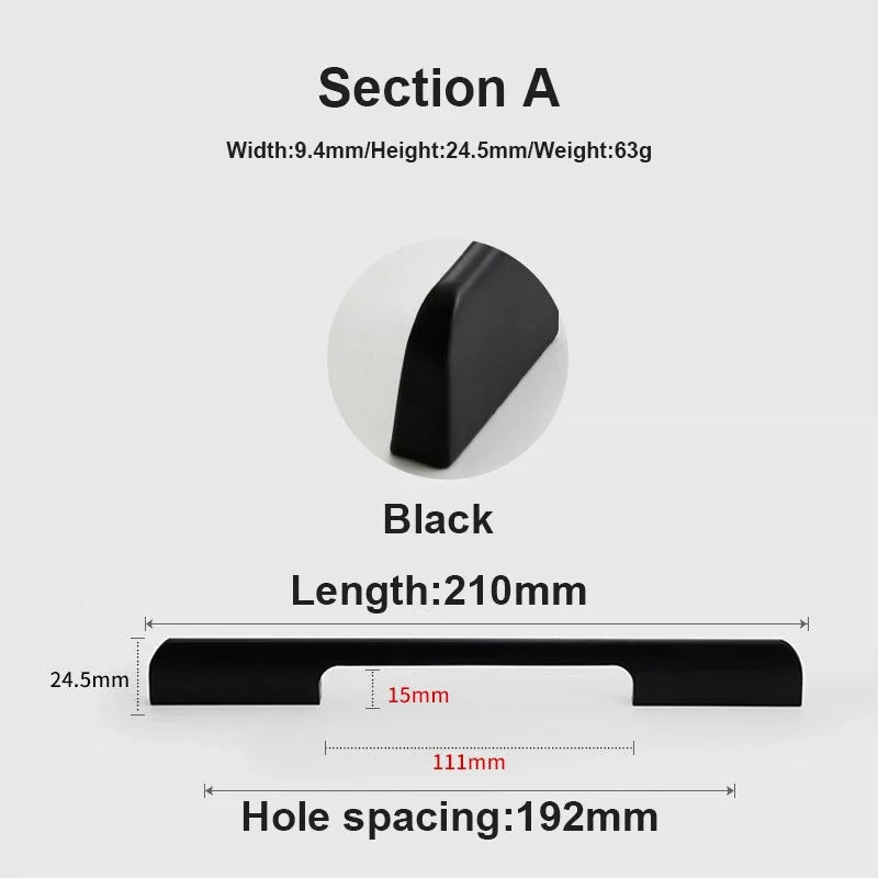 JUIDINTO 1pc Aluminium Cabinet Handle Pulls Black Handle 96-320mm Kitchen Drawer Handle for Furniture Wardrobe Closet