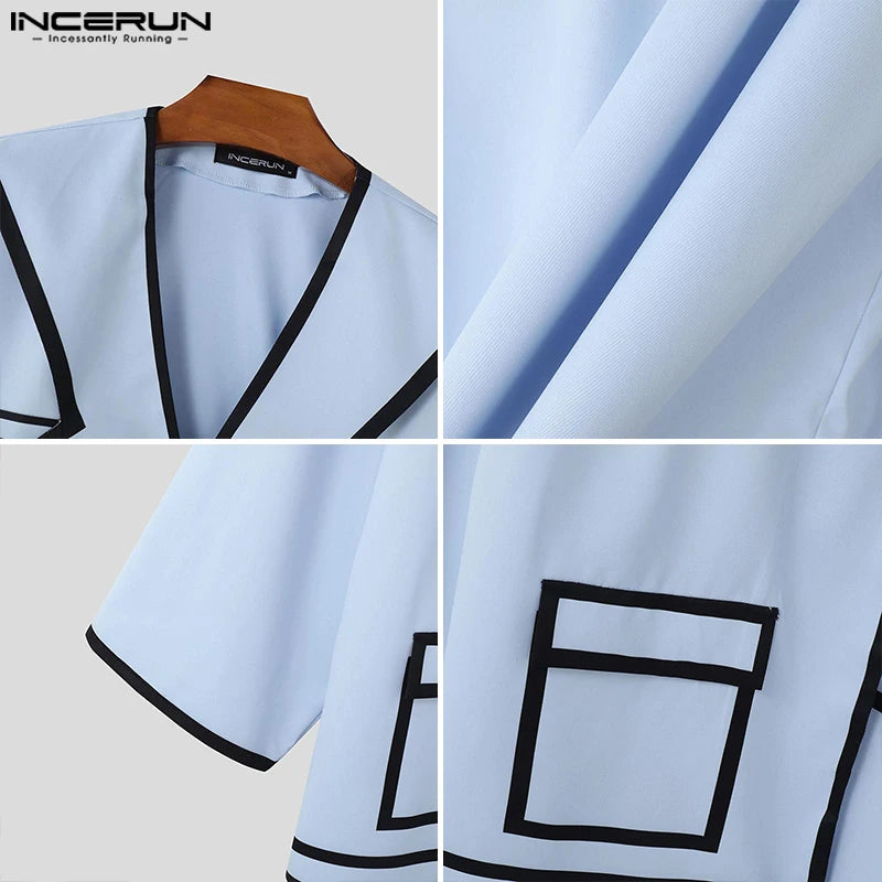INCERUN Tops 2025 Fashion New Men Patchwork Lines Personality Suit Coat Casual City Walk Male Hot Sale Loose Long Sleeved Blazer