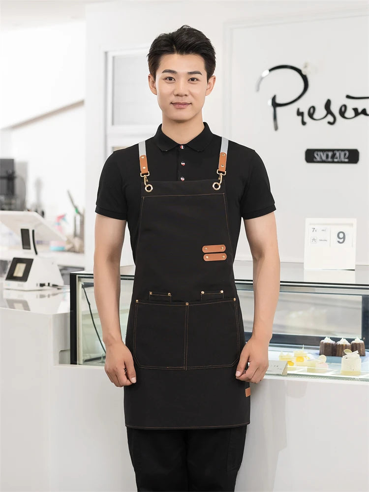 Men's Women's Kitchen Apron Custom Logo Catering Server Work Aprons Nails Hairdressing Mandil Restaurant Cafes Bar Waiter Bibs