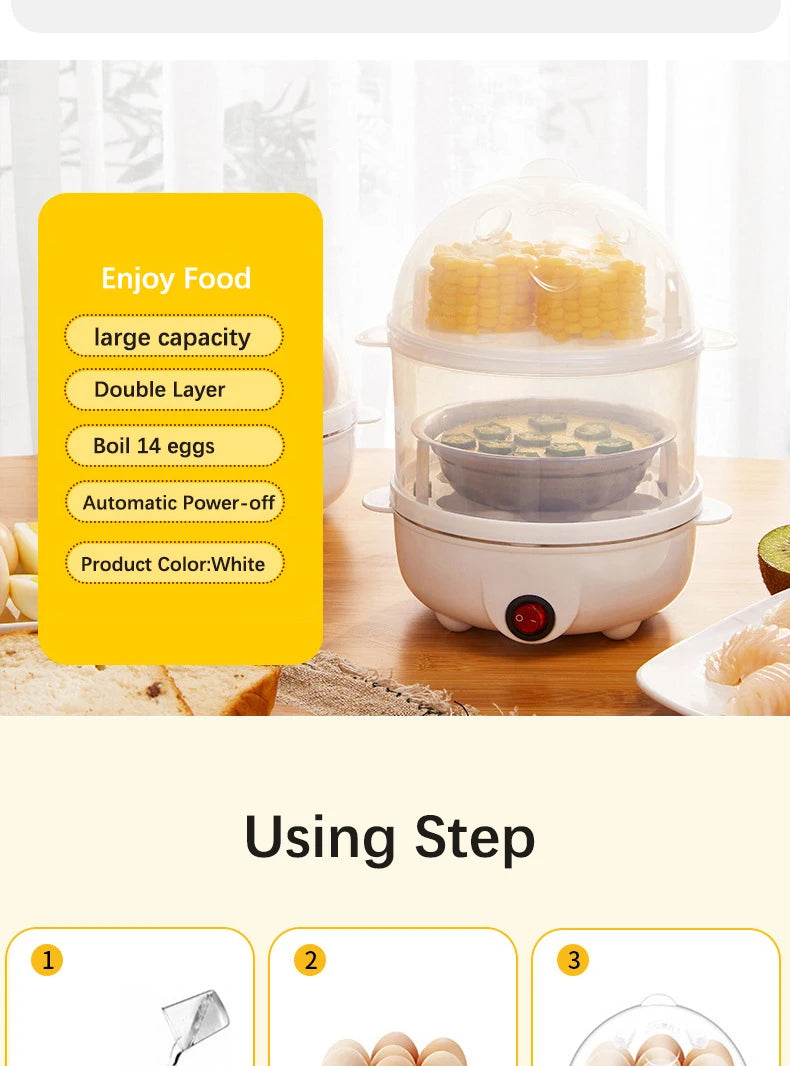 Multi Function Egg Steamer Electric Egg Cooker Corn Milk Steamed Kitchen Cooking Machine Rapid Double Layer Egg Boiler Steamer