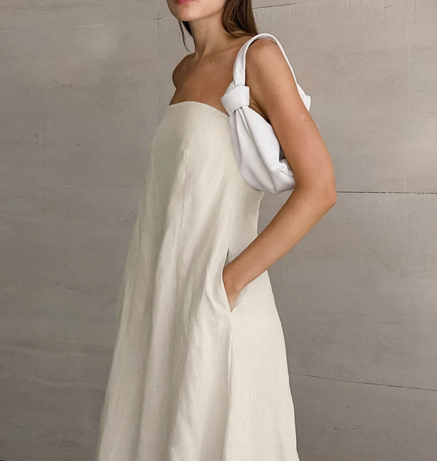 2025 Women Summer Sleeveless Sexy Long Dress 45% Cotton And 55% Linen Loose Style Strapless Maxi Dress Vestidos Clothes