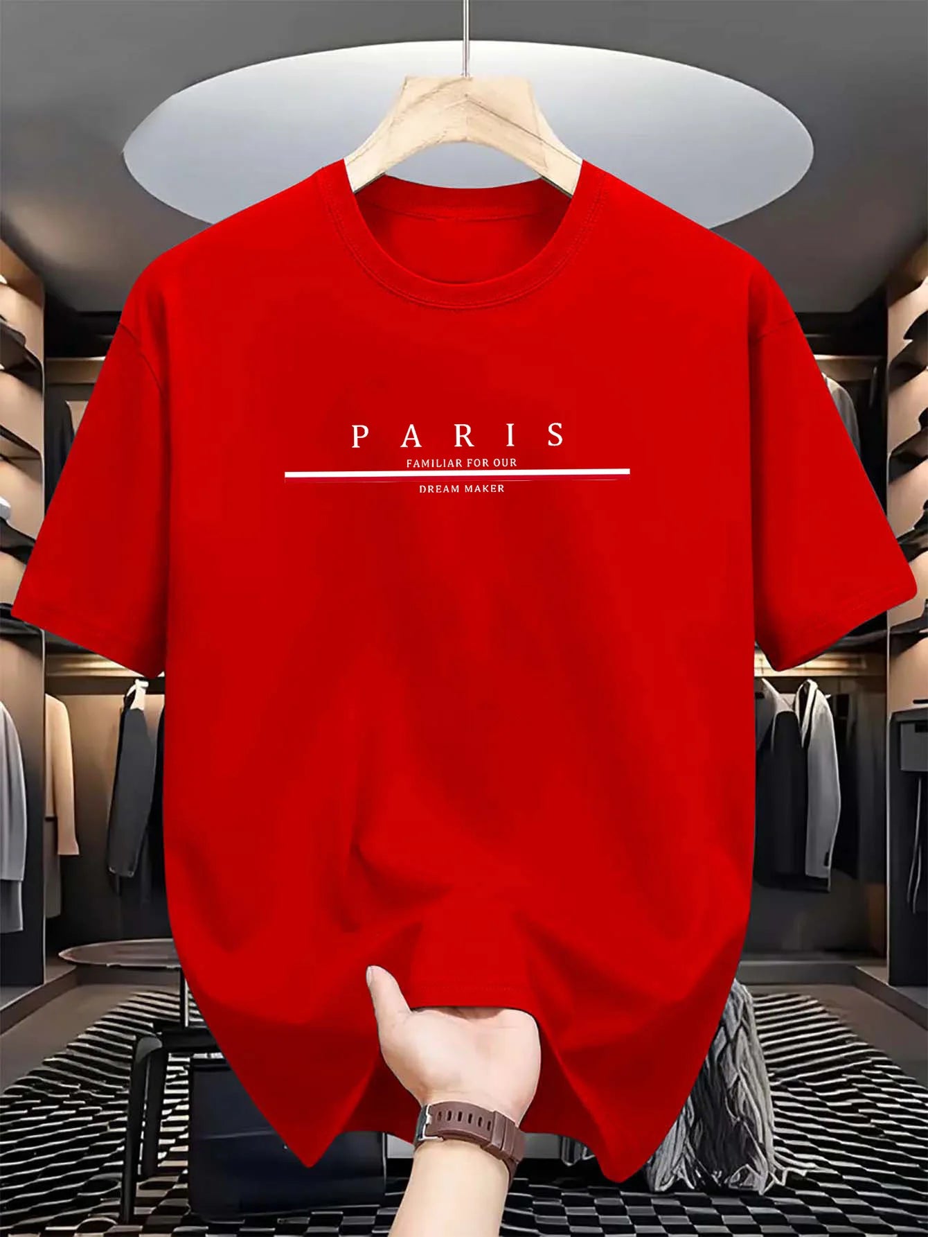 Men's 100% pure cotton summer casual loose fashion Paris letter printed comfortable round neck short sleeved T-shirt top