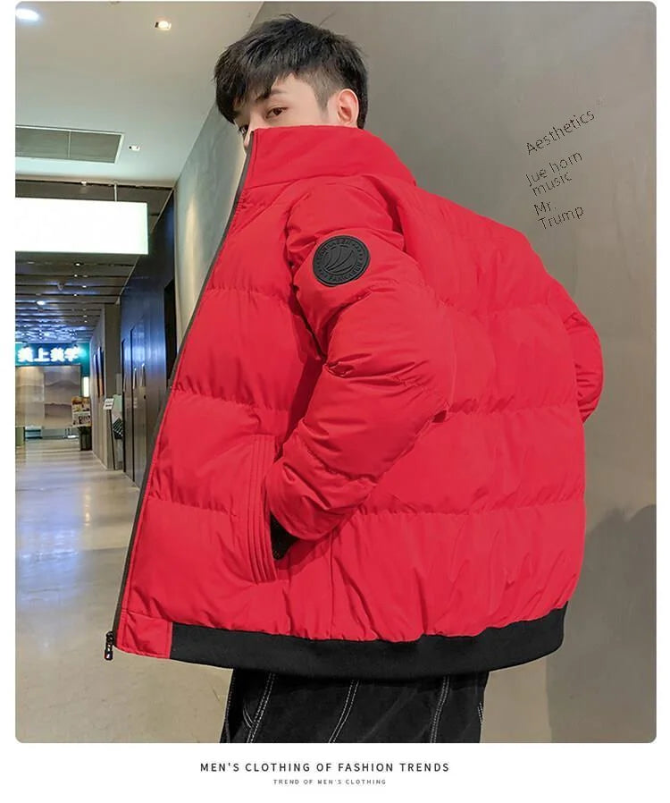 Men's Casual Cotton-padded Coat Winter Warm Thickened Solid Color Jacket Stand Collar Trendy Korean Style Fit Padded Jacket