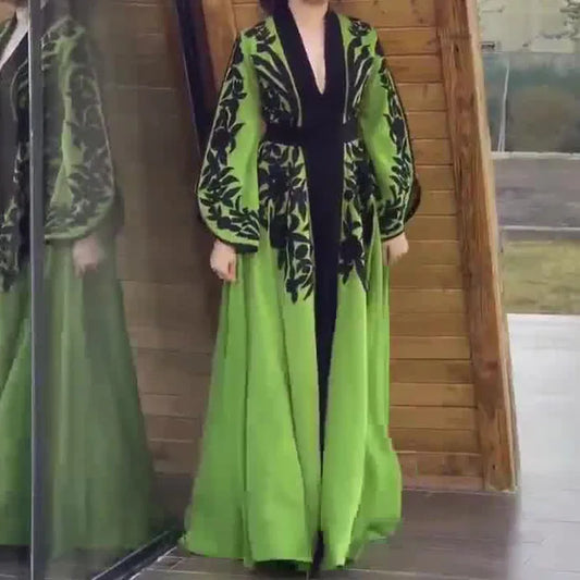 Dresses Women Print Long Dress Loose Casual Tight High Waist V Neck Full Sleeve Splice Elegant A Line Vestidos 2024 Spring