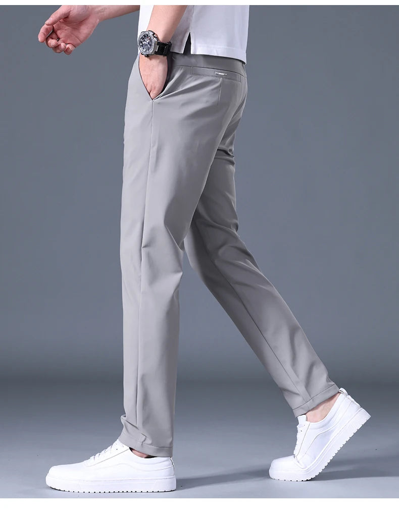 Summer Men's Casual Pants Thin Business Stretch Slim Fit Elastic Waist Jogger Korean Classic Blue Black Gray Brand Trousers Male