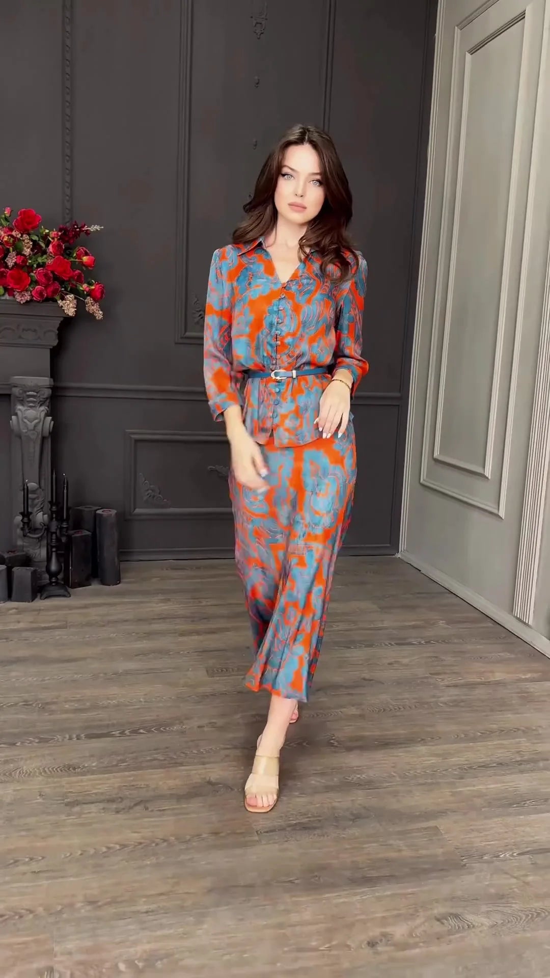 European and American Summer New Long Dress for Women. Fashionable Printed, Slim-fitting Retro Skirt and A Casual Dress Set.