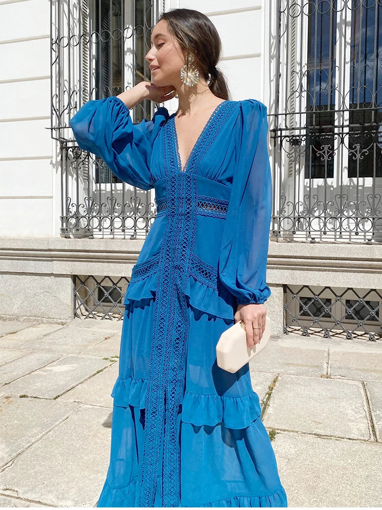 Women’s Long Dress Long Sleeve V-neck Maxi Dresses 2024 Autumn and Winter New in Dresses Party Evening Dresses for Women