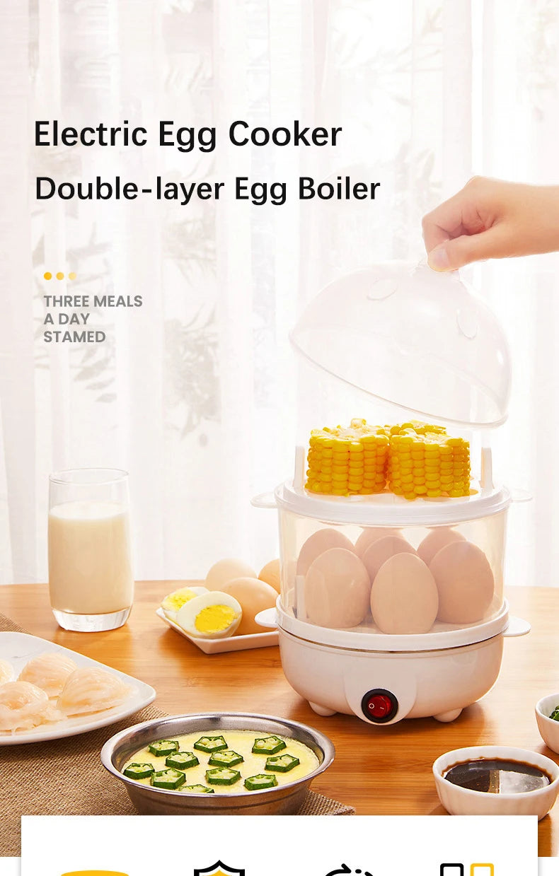 Multi Function Egg Steamer Electric Egg Cooker Corn Milk Steamed Kitchen Cooking Machine Rapid Double Layer Egg Boiler Steamer