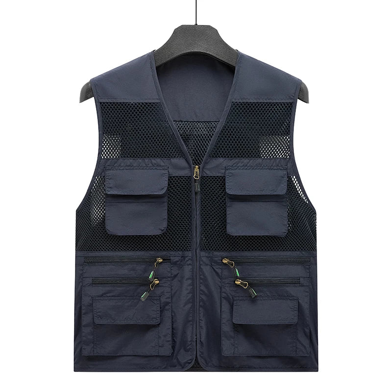 Summer Thin Mesh Vest Outdoor Sportsfor Jackets Bigsize Bomber Sleeveless Vest Casual Tactical Work Wear Camping Fishing Vests