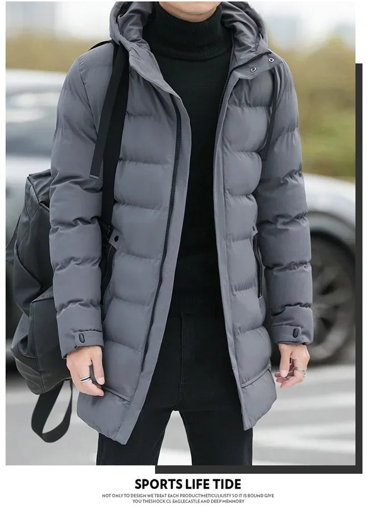 Winter Mens Jackets Men Hooded Casual Long Down Jackets Thicker Warm Parkas New Male Outwear Winter Coats Slim Fit Jackets Size