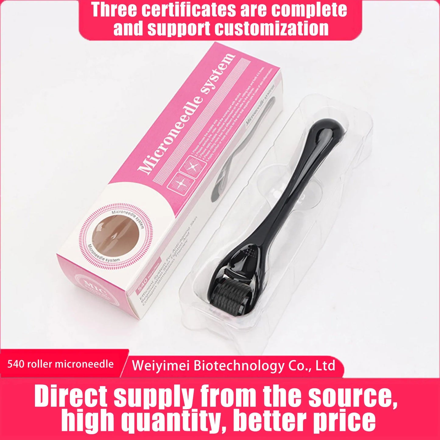 Micro Black Handle And Black Wheel Derma Roller For Facial Body Hair Growth 540 Needles Face Roll Tool Skin Beard 0.2 0.25 0.3mm