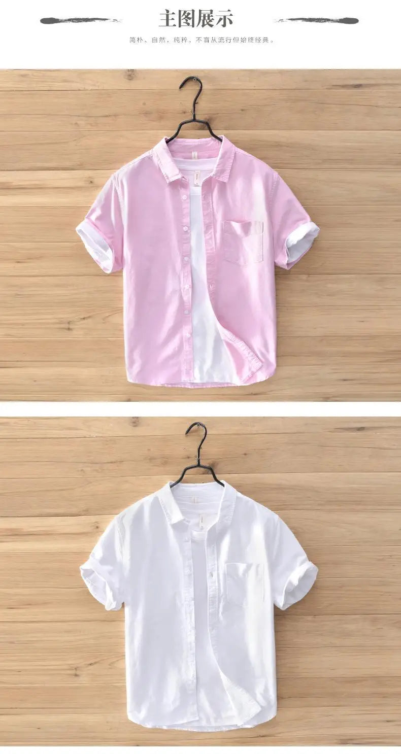 2024High-quality Men Solid Color Short-sleeve Shirts Made 100% Cotton, Suitable for Business  Casual Wear.M-3XL Loose Jacket