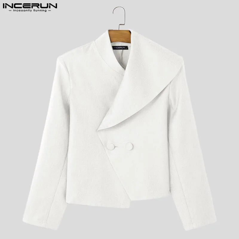 Casual Stylish Style Tops INCERUN New Men Asymmetrical Collar Suit Handsome Male Solid All-match Loose Long Sleeved Blazers 2025