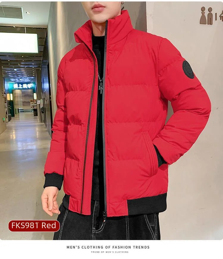 Men's Casual Cotton-padded Coat Winter Warm Thickened Solid Color Jacket Stand Collar Trendy Korean Style Fit Padded Jacket