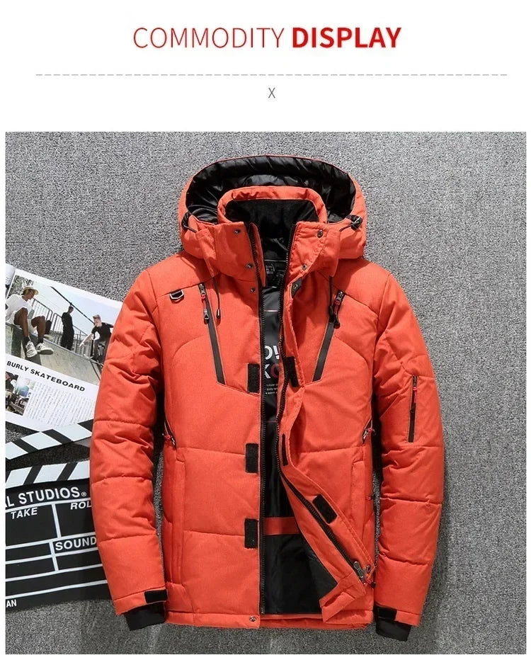 New Male Warm Hooded Windproof Winter Down Jacket Outerwear Men's Down Jacket Snow High Quality White Duck Thick Parkas