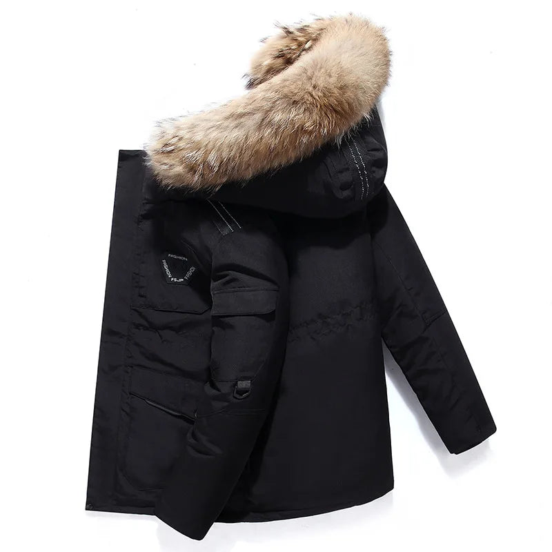 Fur Collar White Duck Down Winter Jacket Male Keep Warm -30 Degree Parkas Men Windproof Hooded Thicken Multi-pocket Down Coat