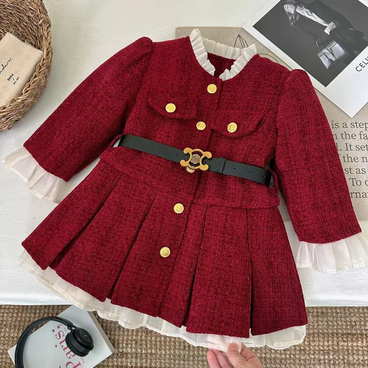 Girls Casual Dresses Pleated Dress with Fleece and Thickening Princess Dress for Girls 2 To 7 Years Kids Clothes for Girls