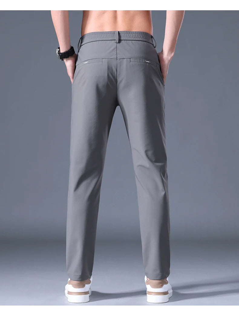 Summer Men's Casual Pants Thin Business Stretch Slim Fit Elastic Waist Jogger Korean Classic Blue Black Gray Brand Trousers Male
