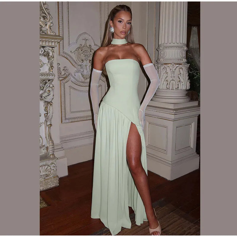 Elegant Yellow Gauze Off Shoulder Scarf Neack Long Dress Women Fashion Sleeveless A-line Vestido 2025 Summer Vocation Party Robe