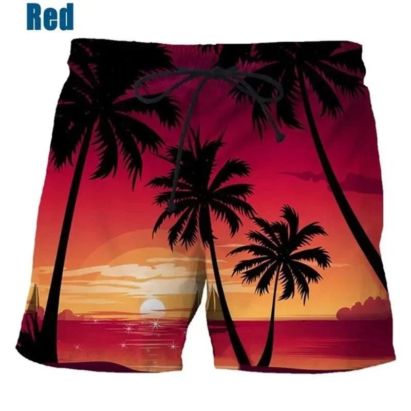 Coconut Tree Hawaiian Beach Shorts 3D Printing Summer Men's Casual Swimming Shorts High Elastic Quick Drying Pants Sport Pants