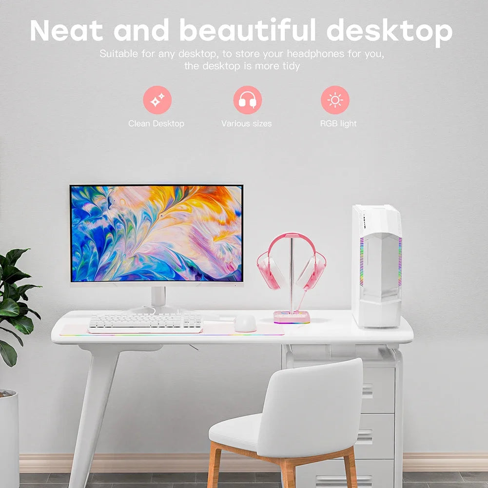 Aluminum Alloy Gaming Headphone Stand Space Saving Desktop Organizer Vertical Bracket RGB Backlight Headset Holder Display Rack