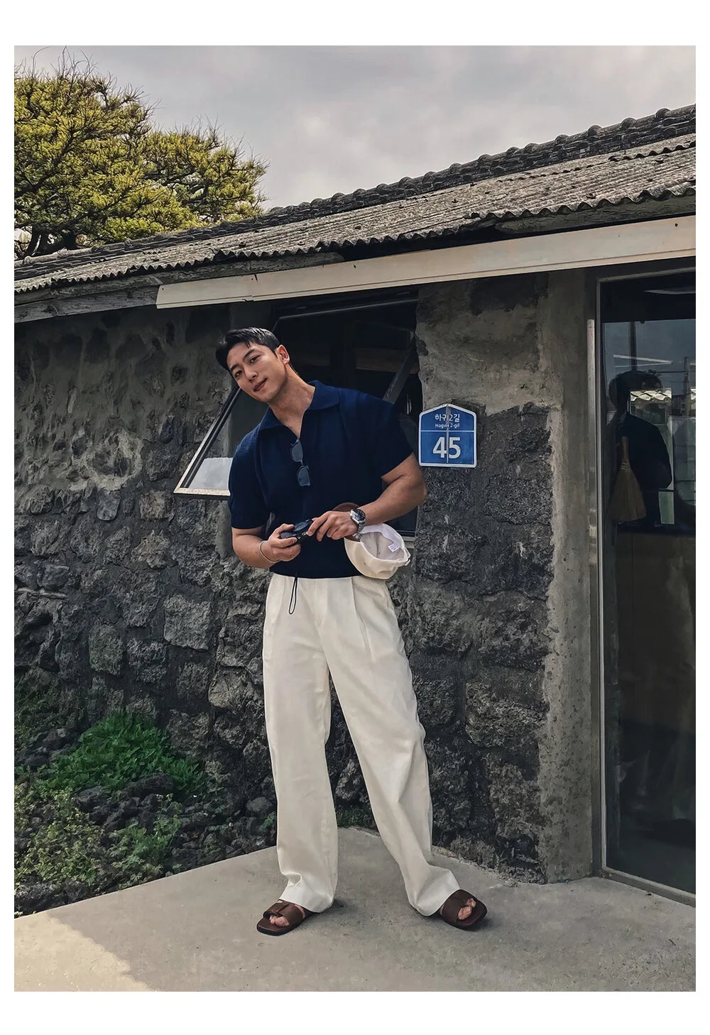 Men's Clothing Luxury Korean Popular Hollow Out Polo Shirt Leisure V Neck Short Sleeve Solid Color Retro Streetwear Knitwear