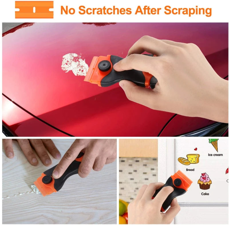 Double-Sided Scraper W/ 20pcs Razor Blade Auto Film Sticker Glue Ice Remover Razor Gap Glass Kitchen Car Cleaner Squeegee Knife
