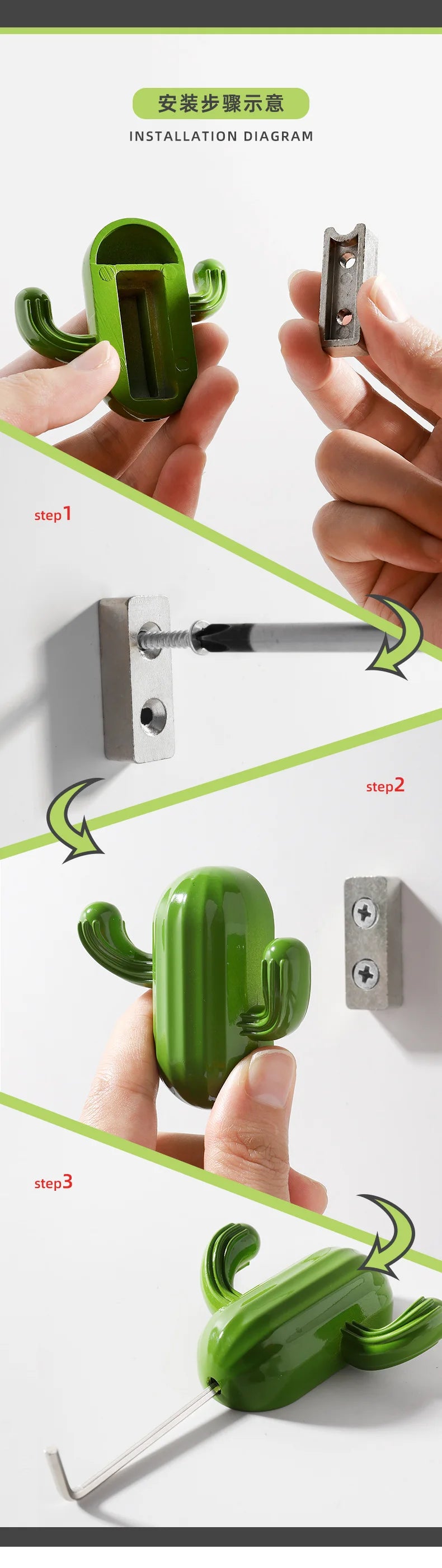 Kitchen Cabinet Storage Cactus Wall Hook Adhesive Practical Pot Plant Wall Hanger Home Decor Organizer Key Rack Bathroom Hook