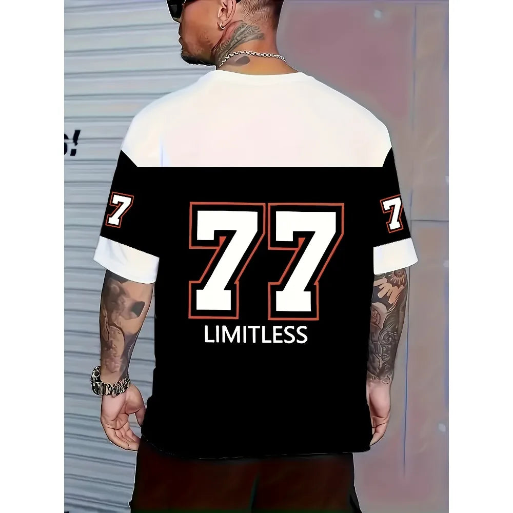 Men's summer fashionable streetwear T-shirt, casual round neck short sleeved top with 3D digital printing pattern, slightly elas