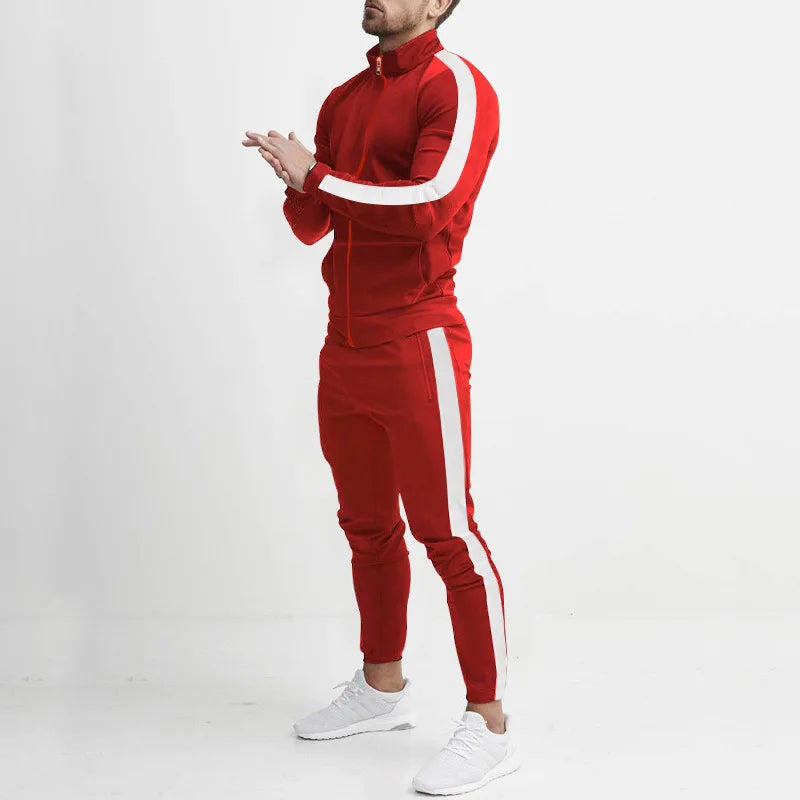 2024 cross-border Europe, America, autumn and winter new casual men's sports suit color matching men's clothing
