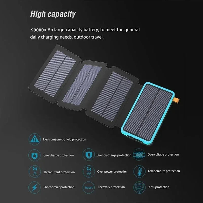200000mAh Portable Solar Power Bank USB Super Fast Charging Folding Solar Panels Outdoor Camping Waterproof Sun Power For iPhone
