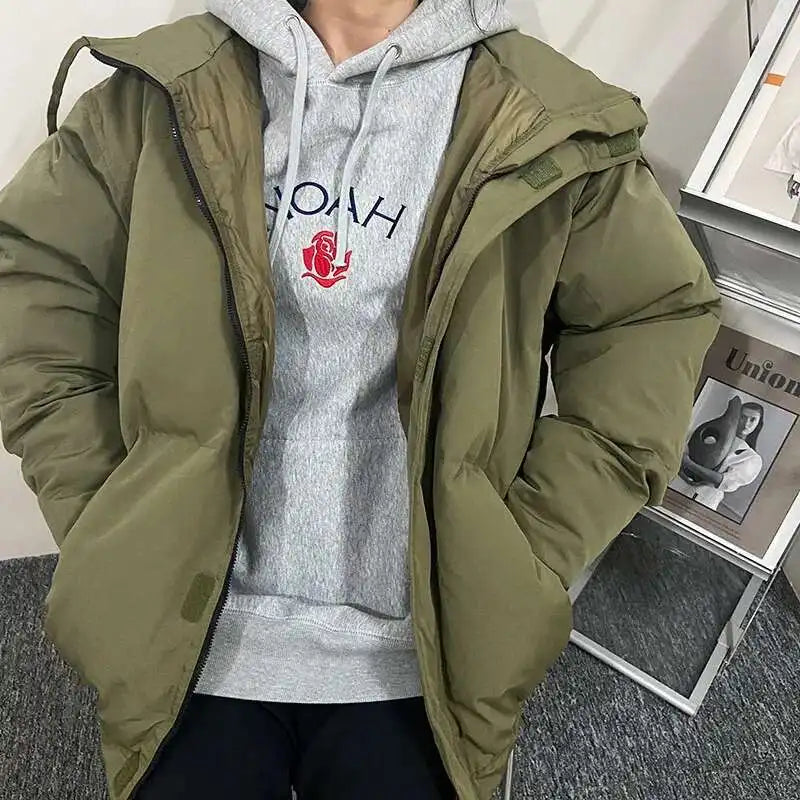 PFHQ Men Cotton Jacket High Street Trendy Winter Bread Coat 2024 Stand Collar Solid Color Long Sleeve Male Tops Casual 21Z7546