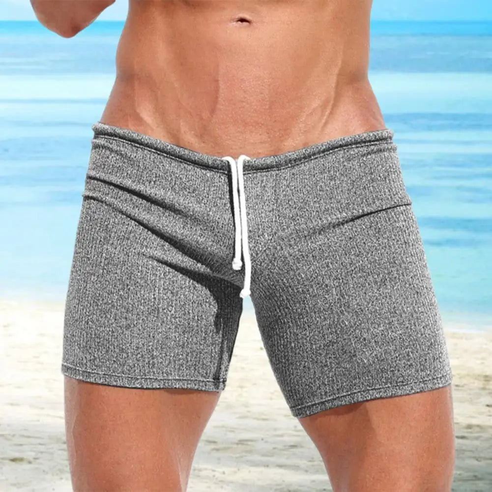 Above Knee Length Pants Men's Summer Drawstring Shorts Slim Fit Above Knee Length Solid Color Vacation Beach Sport Casual