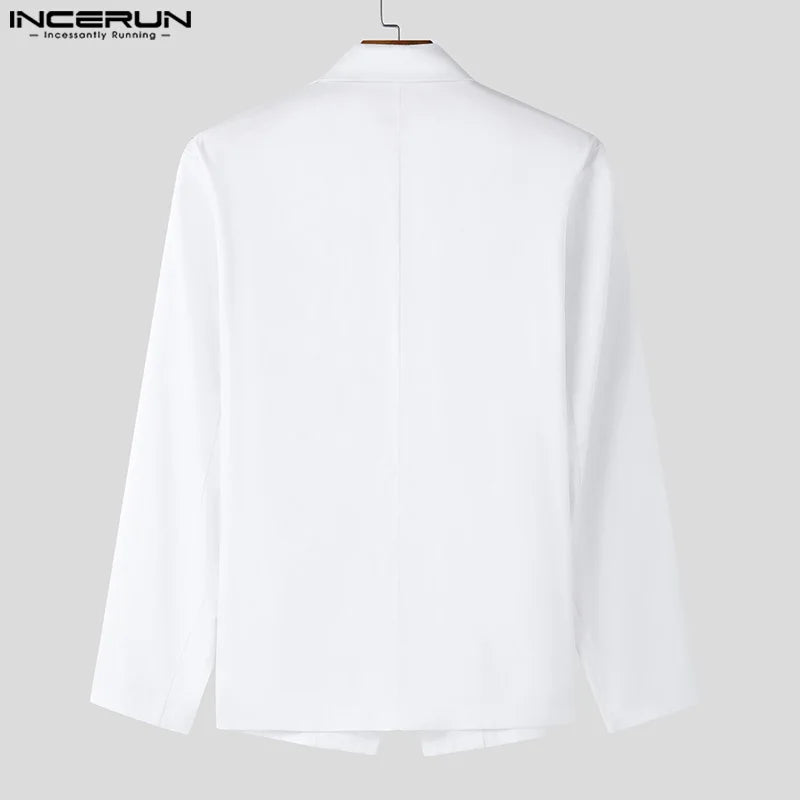 INCERUN Tops 2025 American Style Fashion Men Hollow Button Design Suit Coat Casual Streetwear Solid Long Sleeved Lace Up Blazers
